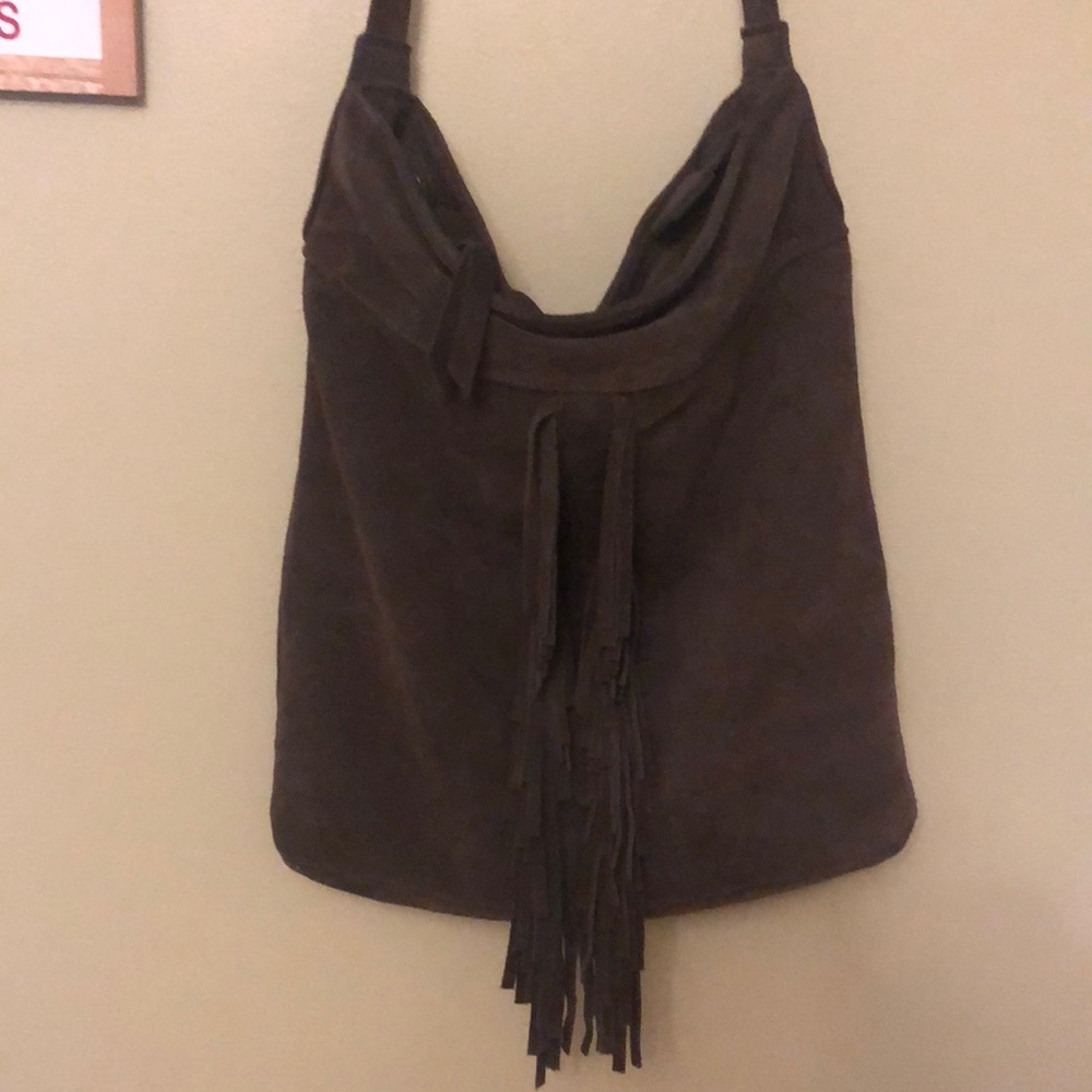 Industry grayish brown Suede Leather Crossbody large Purse